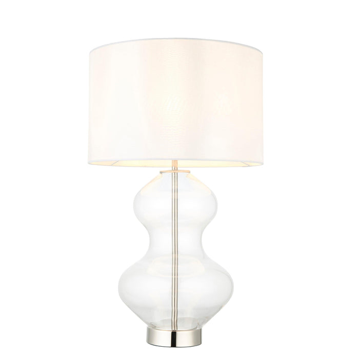 Linear Large Nickel & Clear Glass Touch Table Lamp - White Shade-Living Lights-Living-Room-Tiffany Lighting Direct-[image-position]