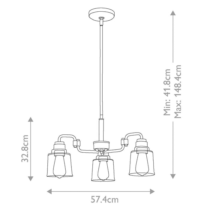 Kichler Avian 3 Light Brass Chandelier - Clear Glass Shades — rear view