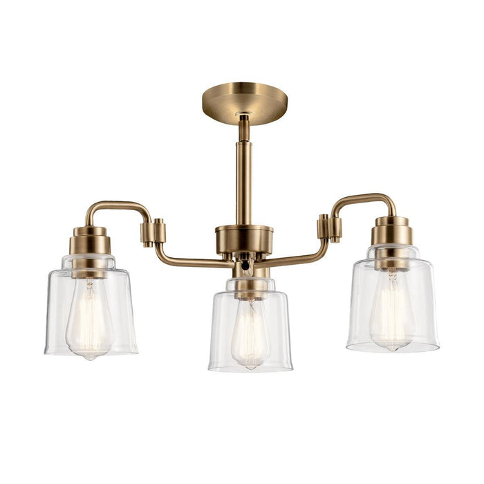 Kichler Avian 3 Light Brass Chandelier - Clear Glass Shades — side profile