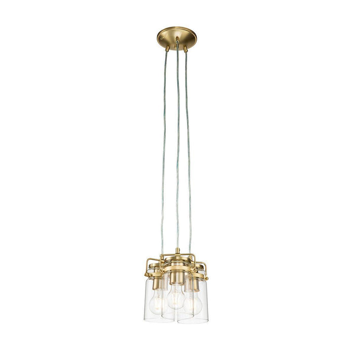 Kichler Brindley 3 Light Brass Pendant - Clear Glass Shades-Ceiling Pendant Lights-Elstead Lighting-1-Tiffany Lighting Direct