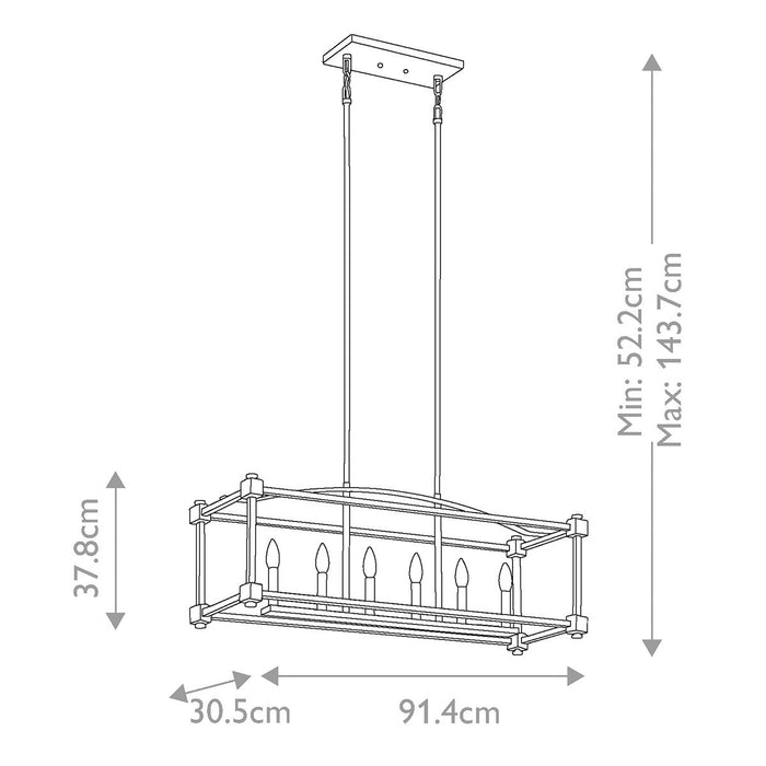 Kichler Cayden 6 Light Linear Brass Chandelier Ceiling — rear view