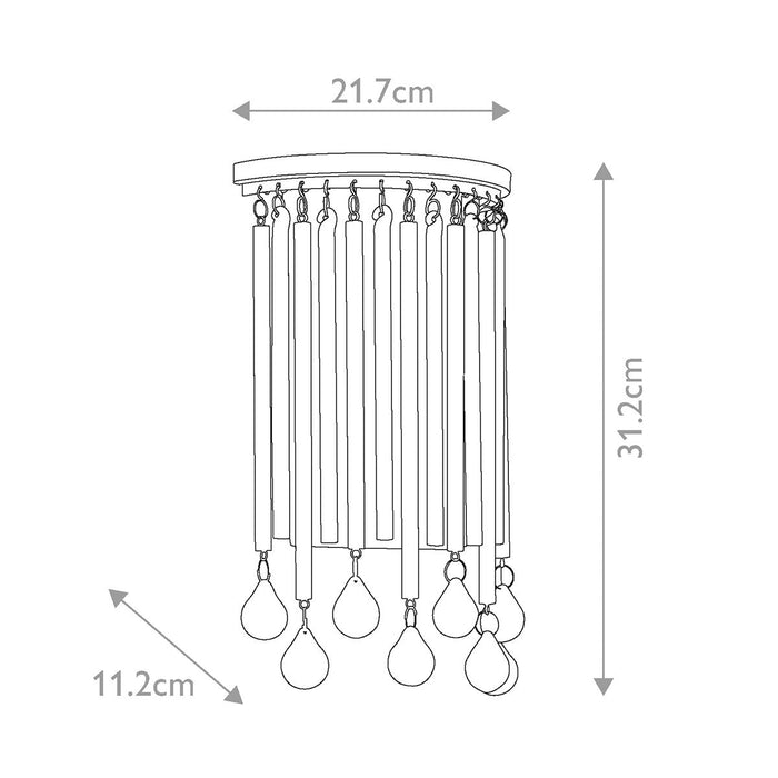 Kichler Piper 2 Light Chrome Wall Light - Glass Rods & Drops — close-up detail