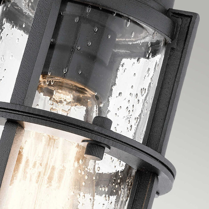 kichler suri 1 light black porch pedestal outdoor lantern Detailed Close Up