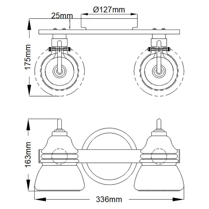 Kichler Talland 2 Light Chrome Bathroom Wall Light — close-up detail