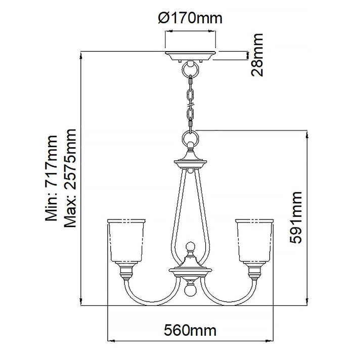 Kichler Waverly 3 Light Chandelier - Classic Pewter — rear view