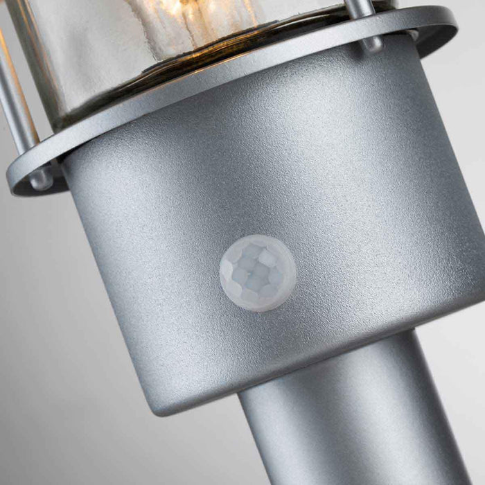 Klampenborg 1 Light Silver Outdoor Pedestal - PIR Sensor — lifestyle setting