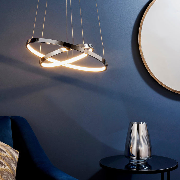 Kline 2 Ring LED Chrome & Frosted Acrylic Pendant Ceiling Light-Ceiling Pendant Lights-Endon Lighting Living Room Close Up Lighting Tiffany Lighting Direct