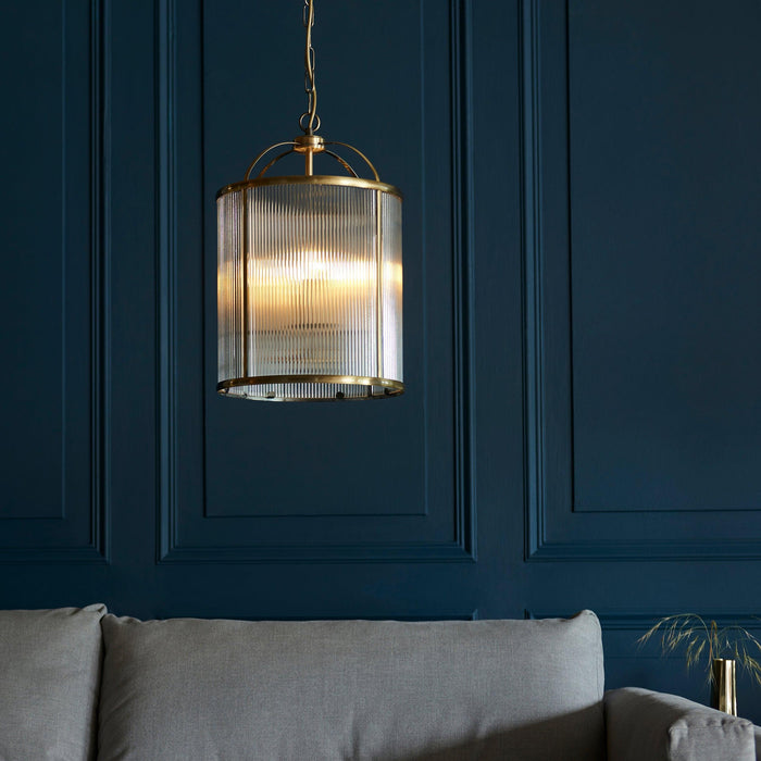Lambeth 4 Light Brass & Ribbed Glass Ceiling Pendant106711_lifestyle