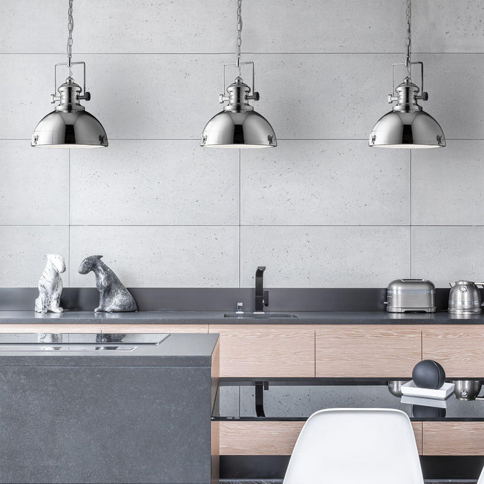Louisiana Industrial 1 Light Chrome Pendant Searchlight-Ceiling Pendant Lights-5-Tiffany Lighting Direct