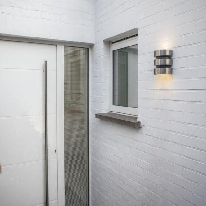 Lutec Maya Small Silver Outdoor Pir LED Wall Light In Stainless Steel - Motion Sensor 5198401001 outside a back door