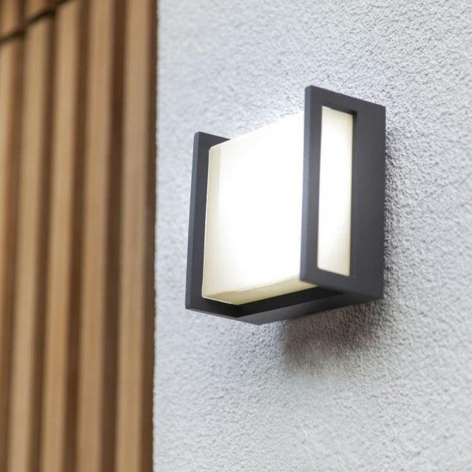 Lutec Qubo Outdoor Integrated LED Wall Light - Grey by Lutec — suits living rooms, bedrooms & hallways