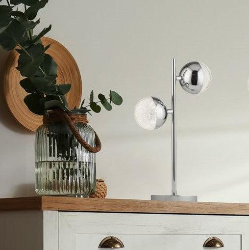 marbles 2 light chrome crystal sand table lamp   by searchlighting lighting, living room image