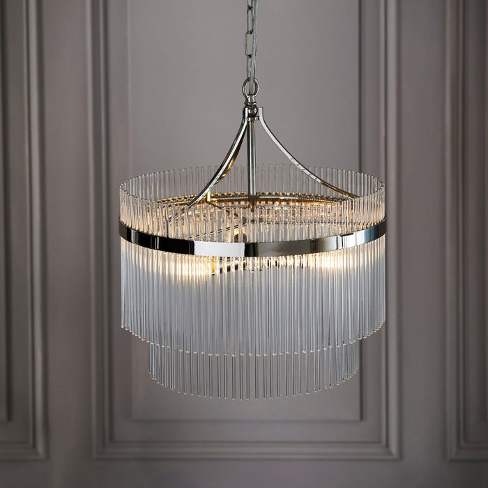 Marietta 3 Light Nickel & Glass Rod Ceiling Pendant-Ceiling Pendant Lights-Endon Lighting Living Room Lighting Tiffany Lighting Direct