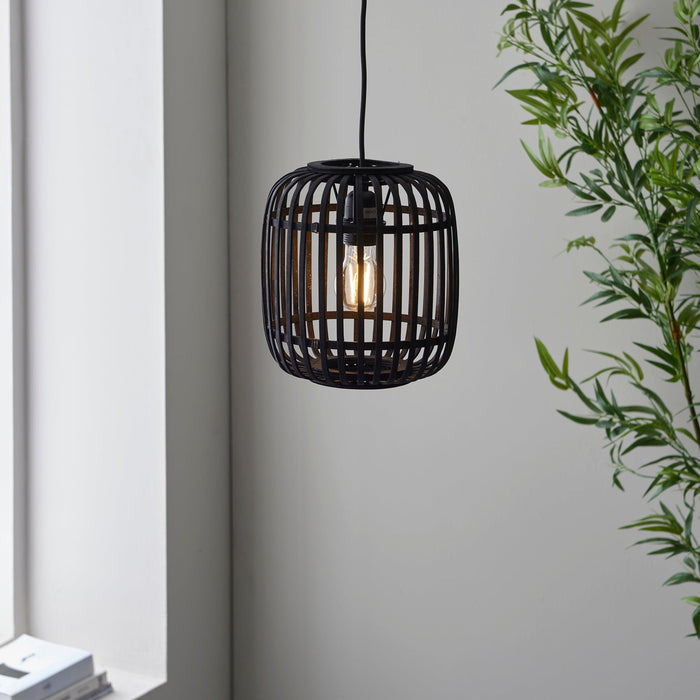 Mathias Black Bamboo Adjustable Ceiling Pendant-Ceiling Pendant Lights-Endon Lighting Living Room Wide Shot Lighting Tiffany Lighting Direct