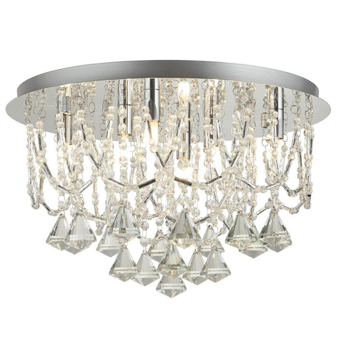 Mela 6 Light Chrome & Crystal Pyramid Flush Ceiling Light Living room Image