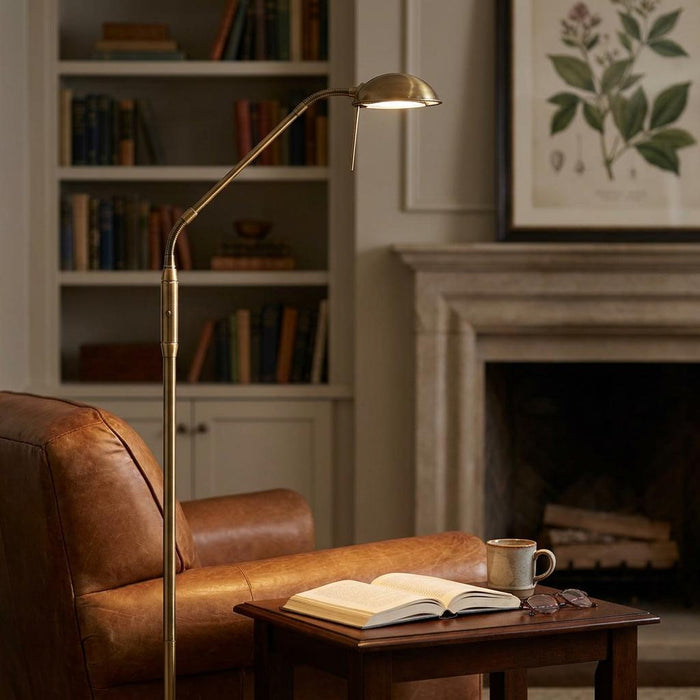 Metis Antique Brass Floor Reading Lamp by Oaks Lighting — suits living rooms & bedrooms
