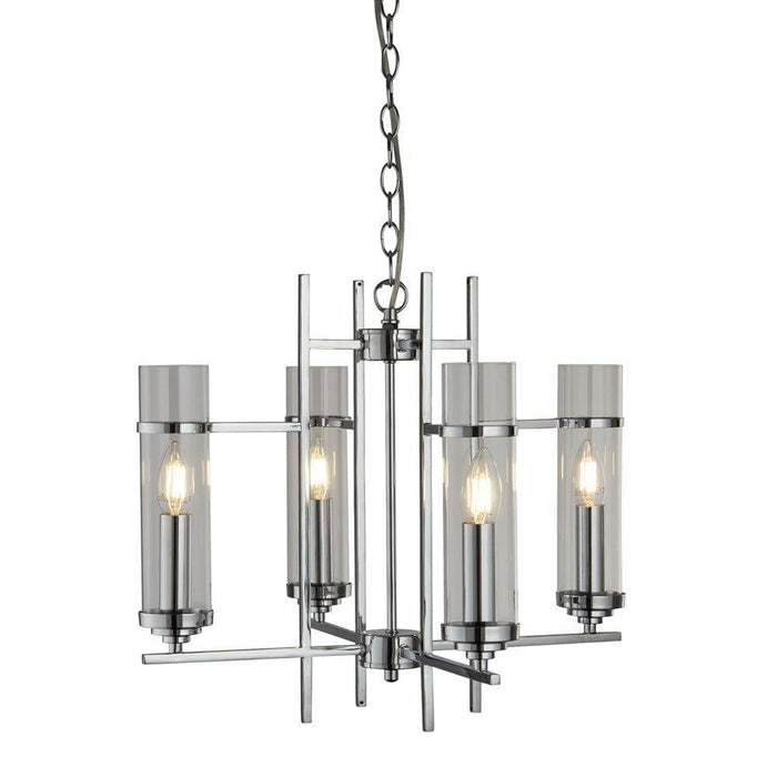 Milo 4 Light Chrome Ceiling Pendant - Glass Cylinder Shades-Ceiling Pendant Lights-1-Tiffany Lighting Direct