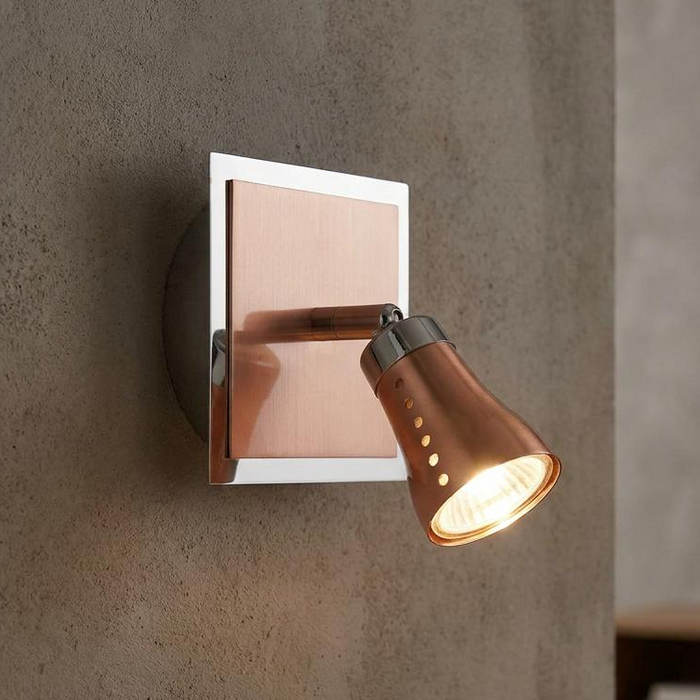 Milo Copper & Chrome Single Spot Light - Adjustable by Oaks Lighting — suits kitchens, living rooms & bedrooms