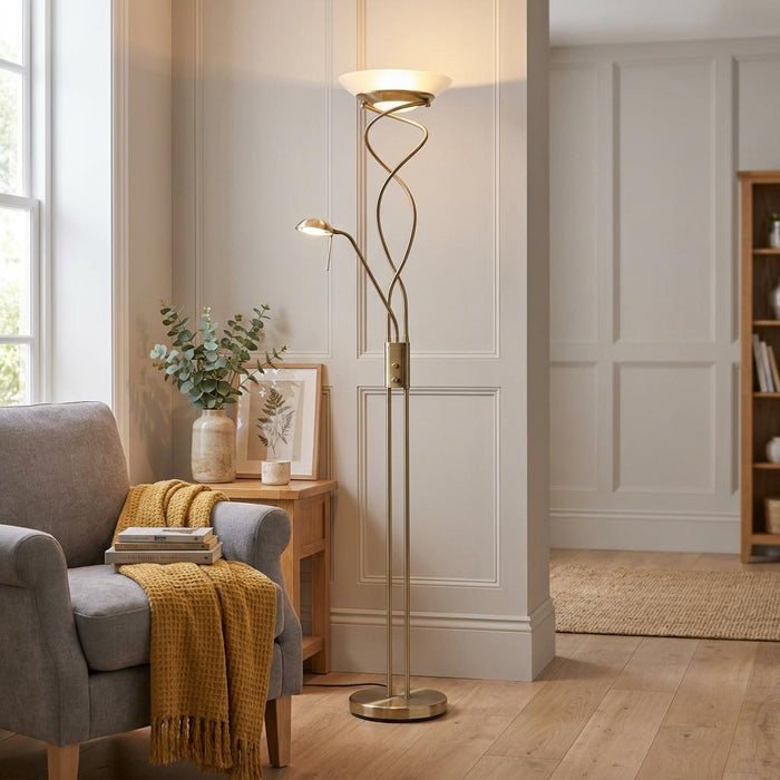 Monaco Antique Brass Living Room Floor Lamp