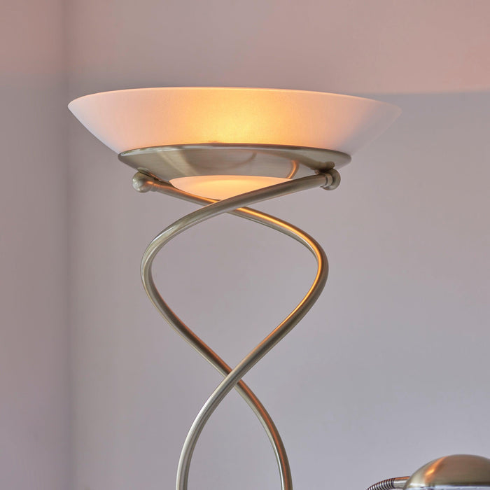 monaco antique nickel finish and opal glass floor lamp by Endon Lighting Living Room Close Up 211