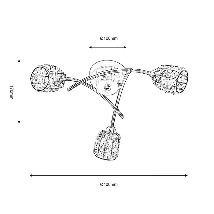 Naira 3 Light Chrome Flush Ceiling Light — close-up detail