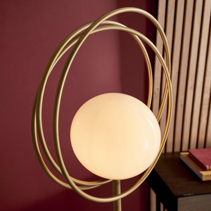 norfolk gold opal glass shade floor lamp foot switch Close Up Lit Image