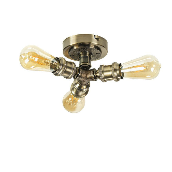 Oaks Iron 3 Light Antique Brass Flush living room Ceiling Light dimmable