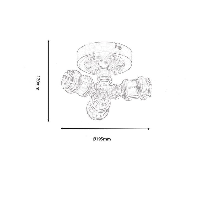 Oaks Iron 3 Light Gun Metal Flush hallway Ceiling Light wide