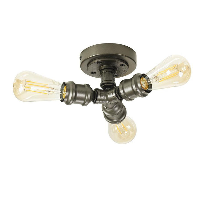 Oaks Iron 3 Light Gun Metal Flush living room Ceiling Light close up