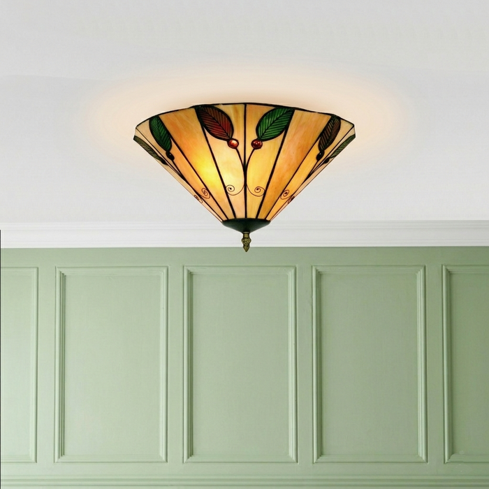 Oaks Leaf Flush Tiffany Ceiling Light by Oaks Lighting — suits living rooms, dining rooms & hallways