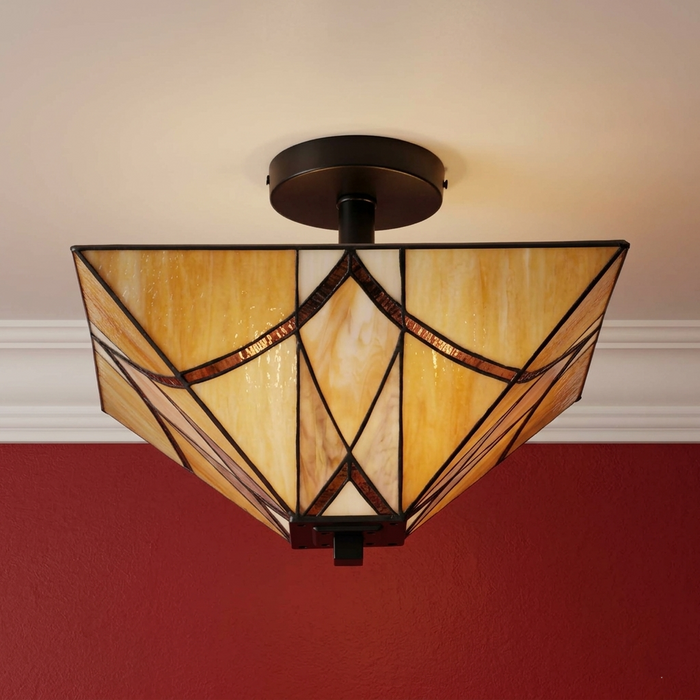 Oaks Lighting Portia Tiffany Semi-Flush Ceiling Light by Oaks Lighting — suits living rooms, dining rooms & hallways