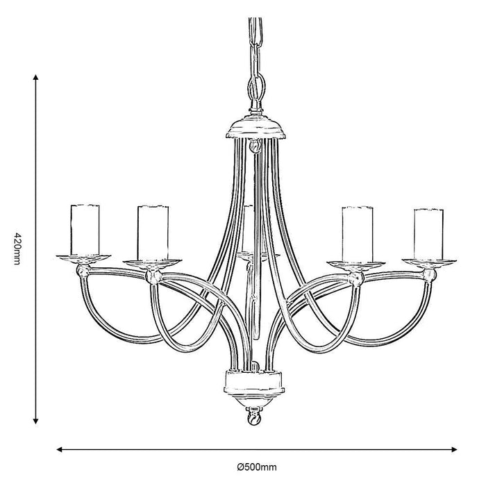 Oaks Loop Antique Chrome 5 Light Chandelier — rear view
