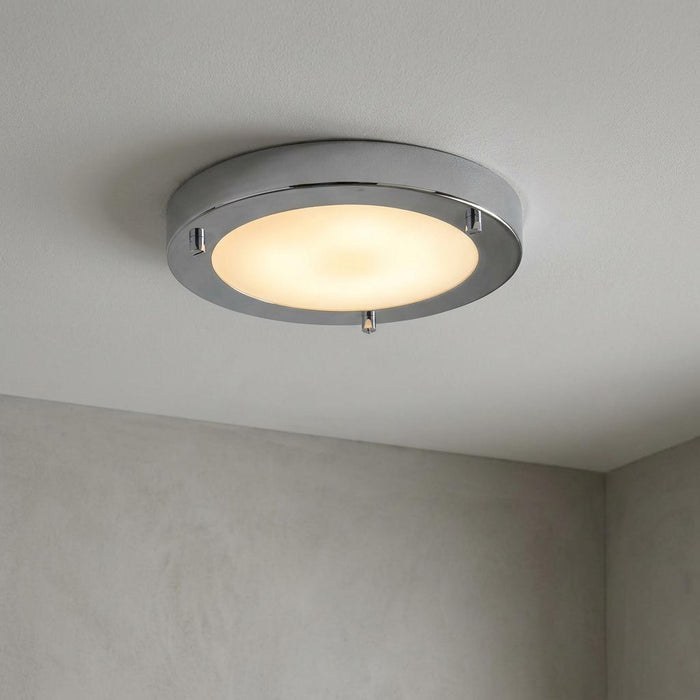 Oaks Rondo Small Flush Chrome Bathroom Ceiling Light IP44 by Oaks Lighting — suits bathrooms & en-suites