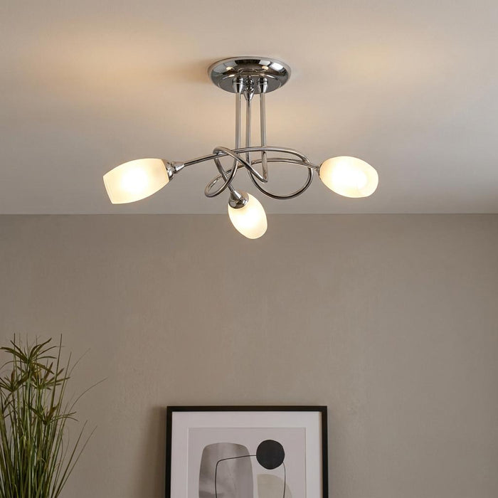 Oaks Tara 3 Light Chrome Semi Flush by Oaks Lighting — suits living rooms, dining rooms & hallways