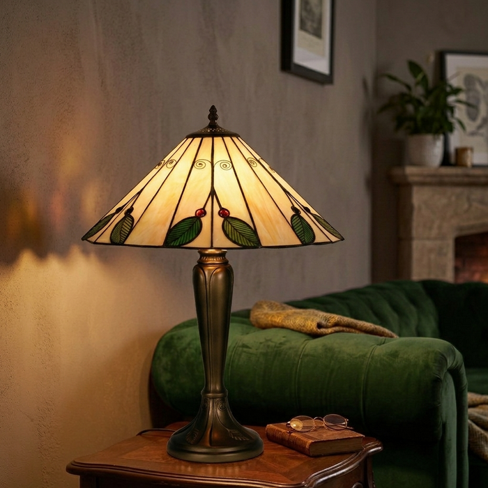 Oaks Tiffany Leaf Table Lamp by Oaks Lighting — suits living rooms & bedrooms