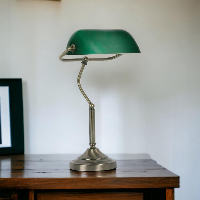 traditional antique brass bankers lamp Living Room Close Up