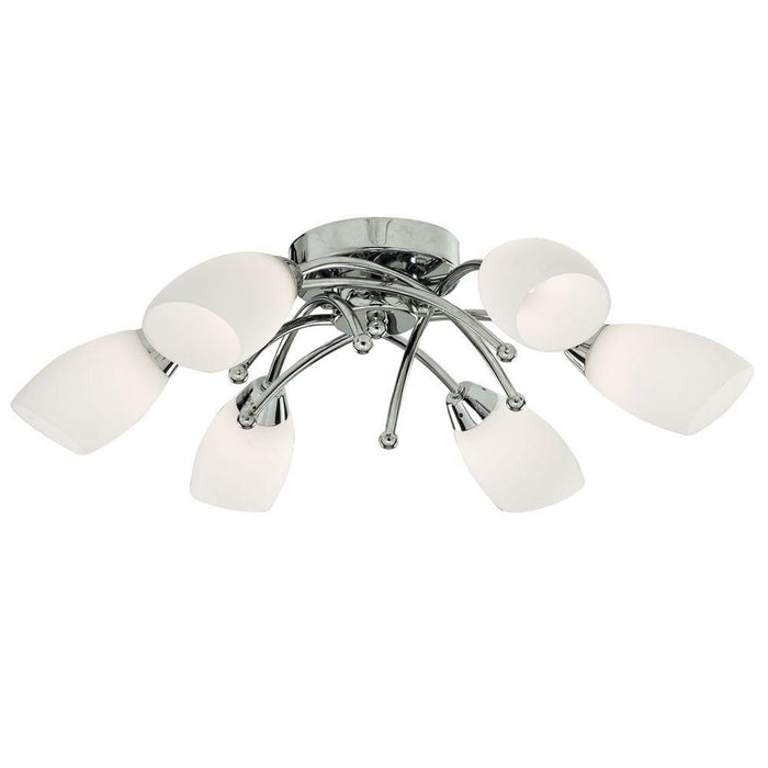 Opera 6 Light Chrome Flush Ceiling Light - Opal Glass Living room Image
