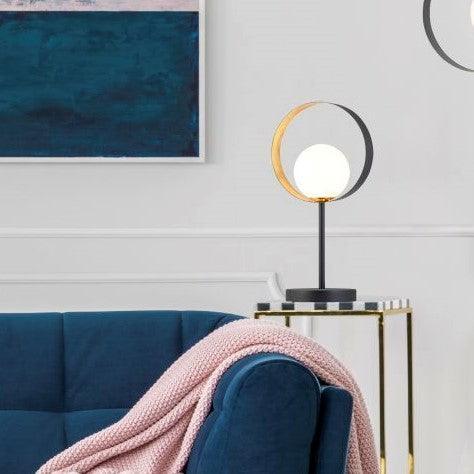 Orbital 1 Light Matt Black And Gold Table Lamp - Opal Glass-Living-Room-Tiffany Lighting Direct-[image-position]