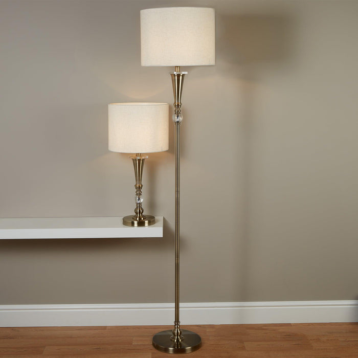 oscar 1 light antique brass floor lamp linen shade   by searchlighting lighting, living room image