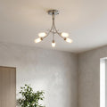 Oslo 5-light antique chrome semi-flush ceiling fixture with frosted glass shades in a neutral room setting.