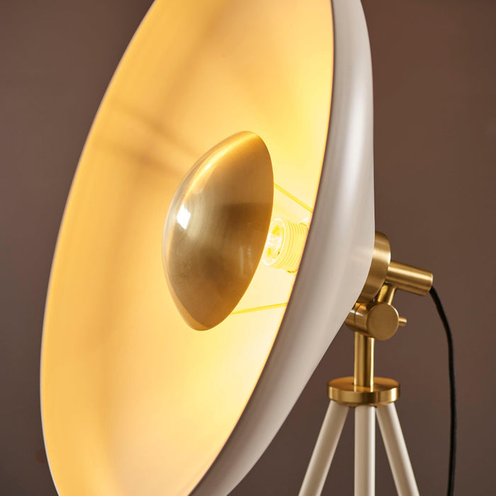 ovni white industrial metalwork tripod floor lamp Close Up Lit Image