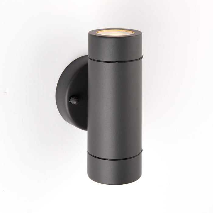 palin 2 light grey led outdoor wall light ip44 7wby Saxby Lighting, close up image