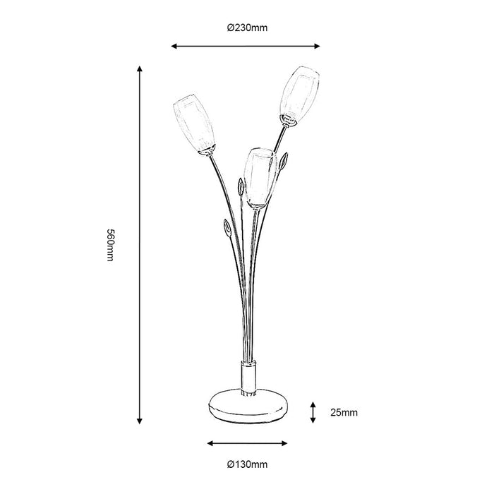 Pandora 3 Light Antique Chrome Table Lamp — close-up detail