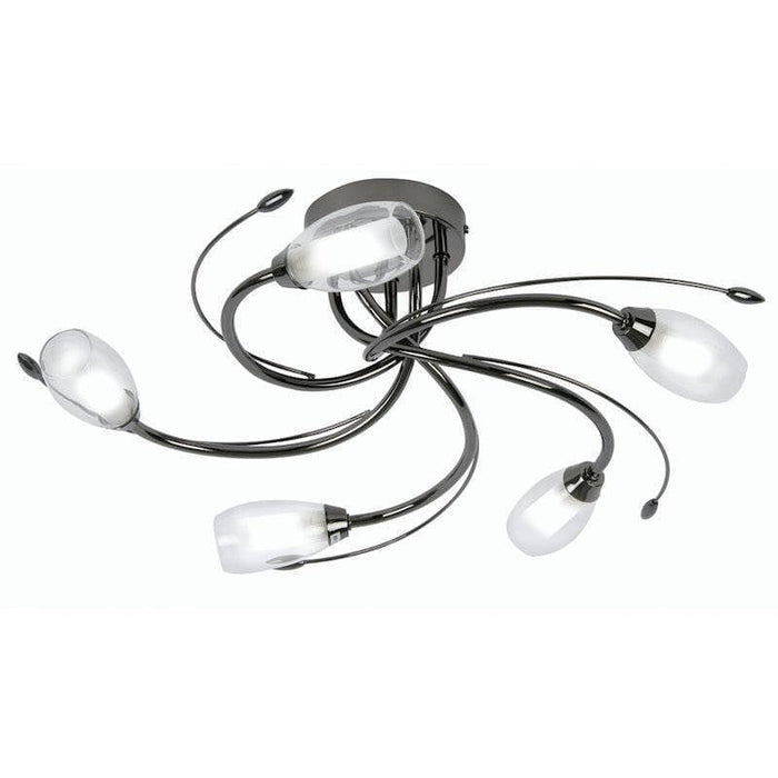 Traditional Flush & Semi Flush Ceiling Lights - Pandora 5 Light Mirror Black Flush Ceiling Light 6203/5 MB