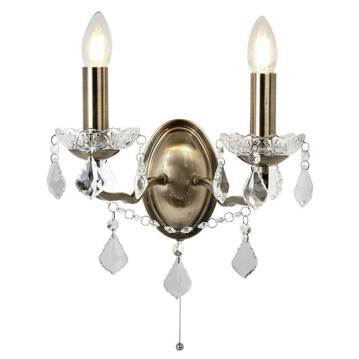 Paris 2 Light Brass Wall Light - Pull Switch,8732-2AB,Searchlight Lighting,1