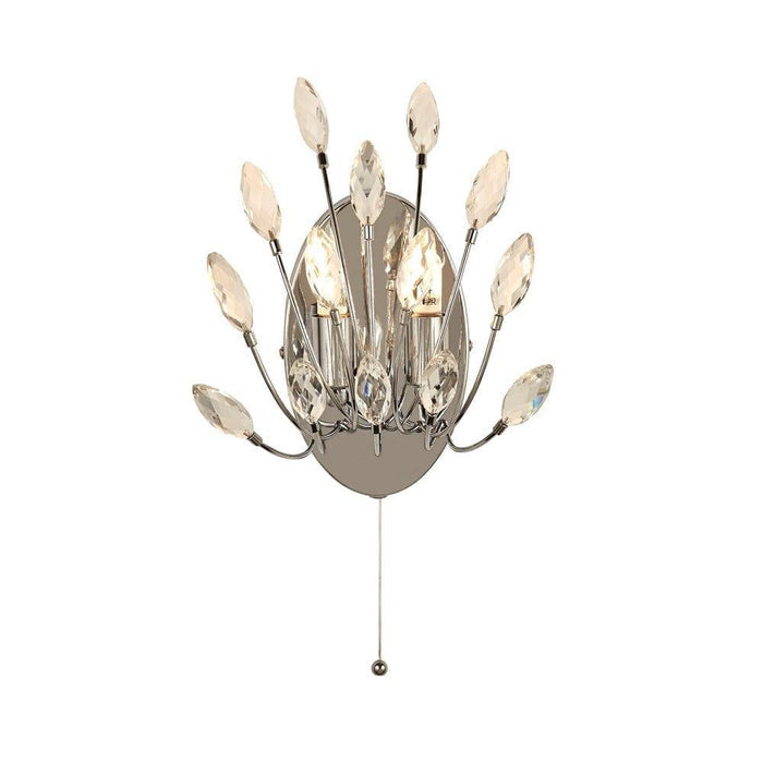 peacock 2 light crystal chrome wall light pull switch