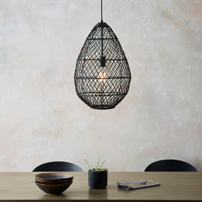 Weave Handmade Black Rattan Ceiling Pendant Light-Ceiling Pendant Lights-Living Lights Living Room Wide Shot Lighting Tiffany Lighting Direct