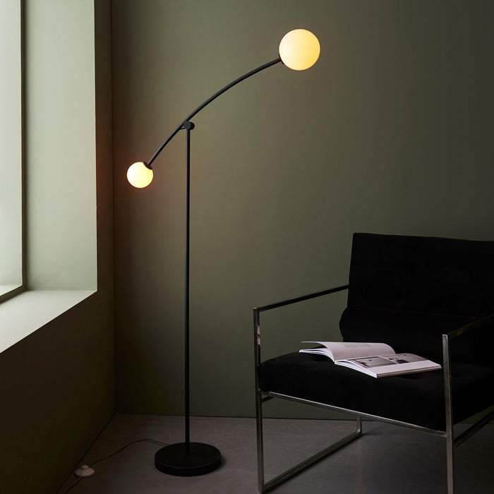 pinner black 2 light floor lamp with opal glass shades Living room lighting image