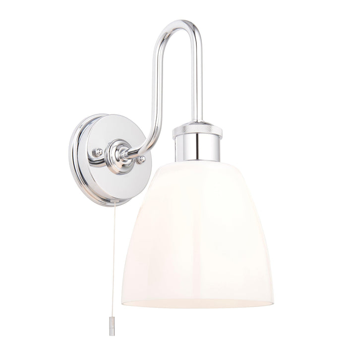 piper chrome bathroom wall light with opal glass shade by Endon Lighting Living room close up image
