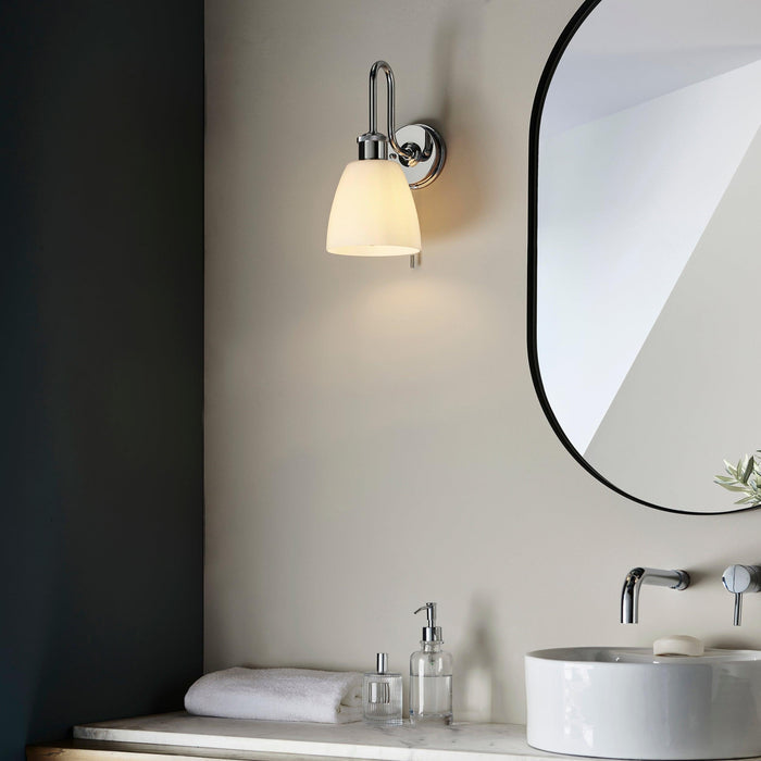 piper chrome bathroom wall light with opal glass shade by Endon Lighting Bedroom Hero Shot